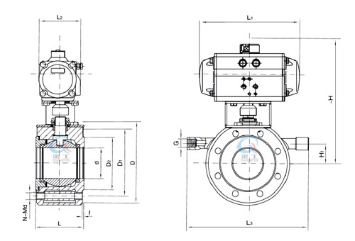 保溫氣動球閥主要外形結(jié)構(gòu)圖
